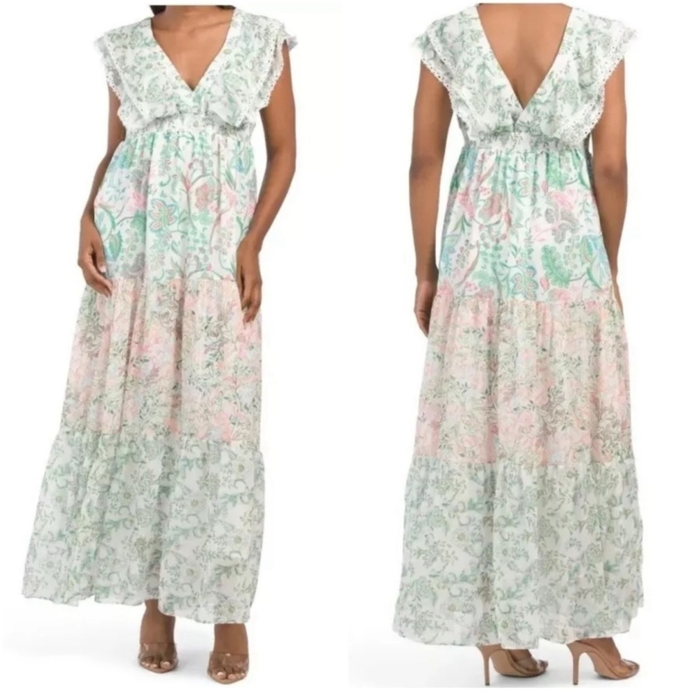 House of Harlow 1960 Floral Ruffle Maxi Dress Boho Cottagecore M